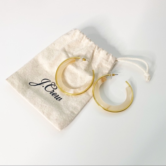 J. Crew Jewelry - J. Crew Gold and White Tortoise Hoop Earrings